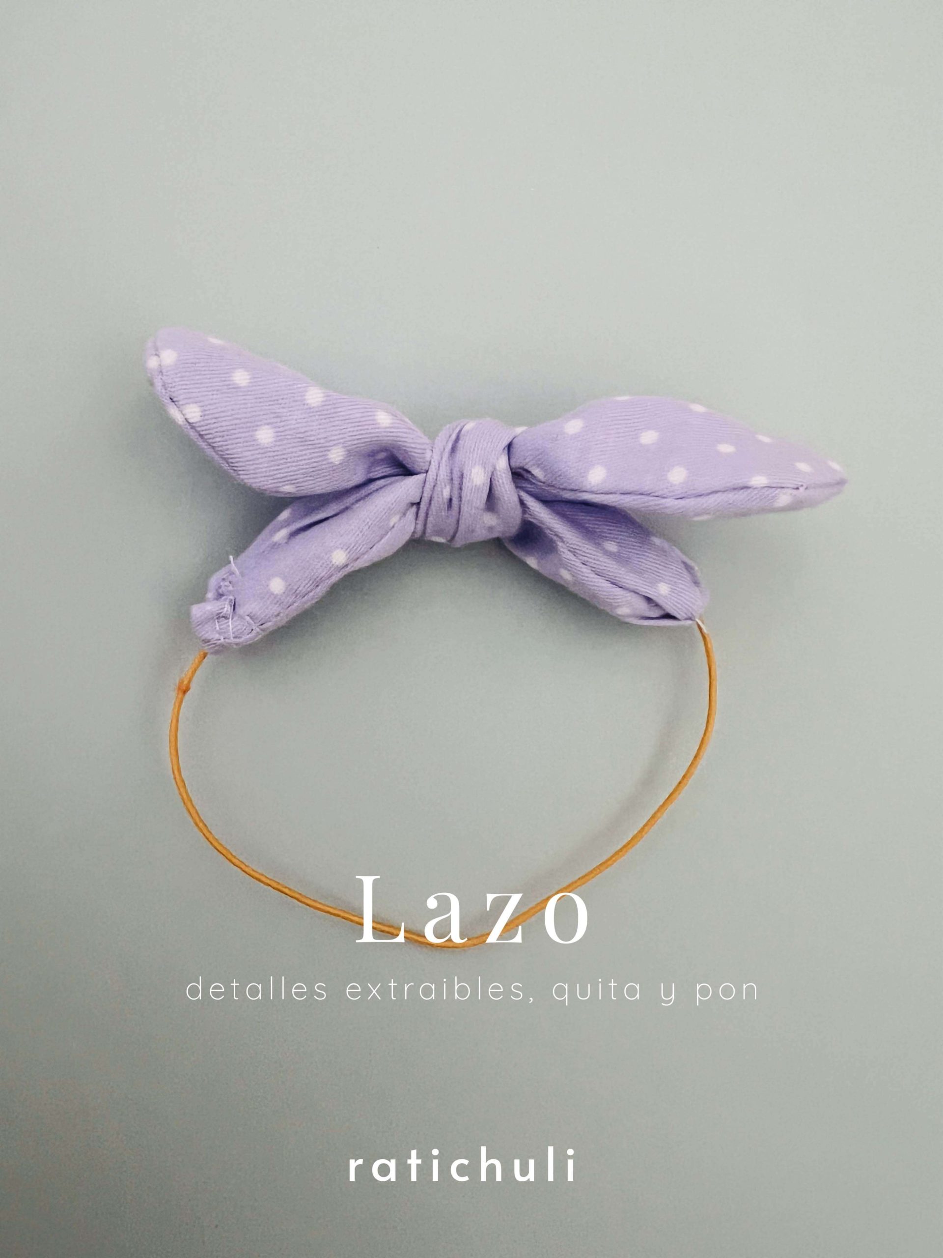 Lazo de tela, morado con lunares blancos